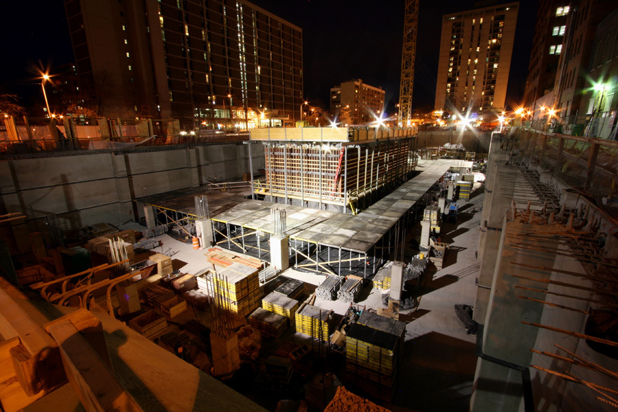 View of the initial core at night :  : Christopher Davies Photography