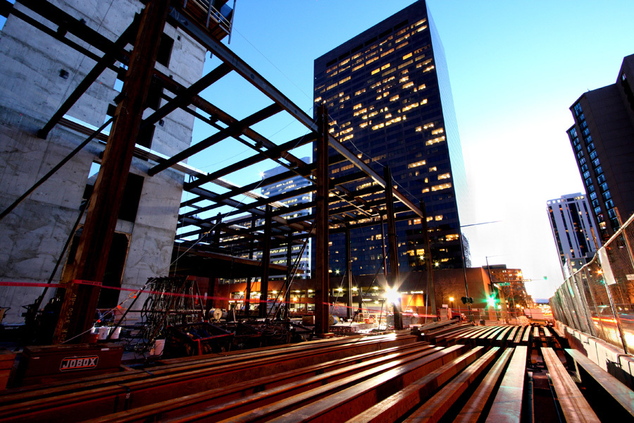 Night exposure of the first days steel beam assembly :  : Christopher Davies Photography