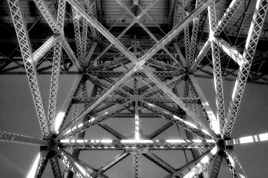 Under girders straight up. The Golden Gate Bridge. Kodak Black & White Infrared Film(C)1995 :  : Christopher Davies Photography