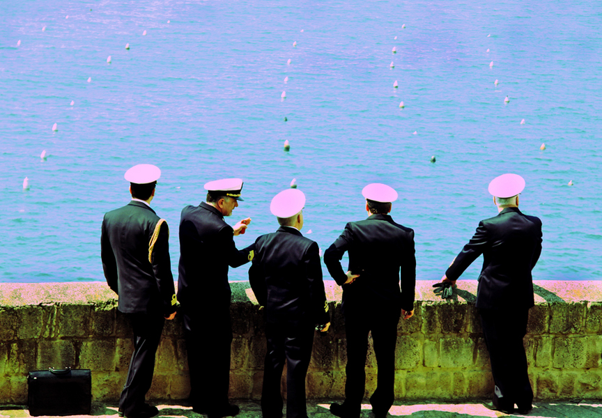 Naples, Italy, Italian Navel Officers view the seaport :  : Christopher Davies Photography